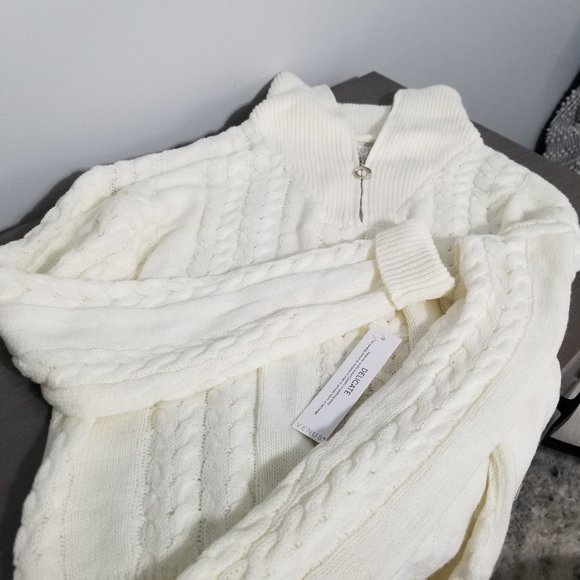 Cable Knit Quarter Zip Sweater - Cream (XS) - VENUS - Picture 6 of 9